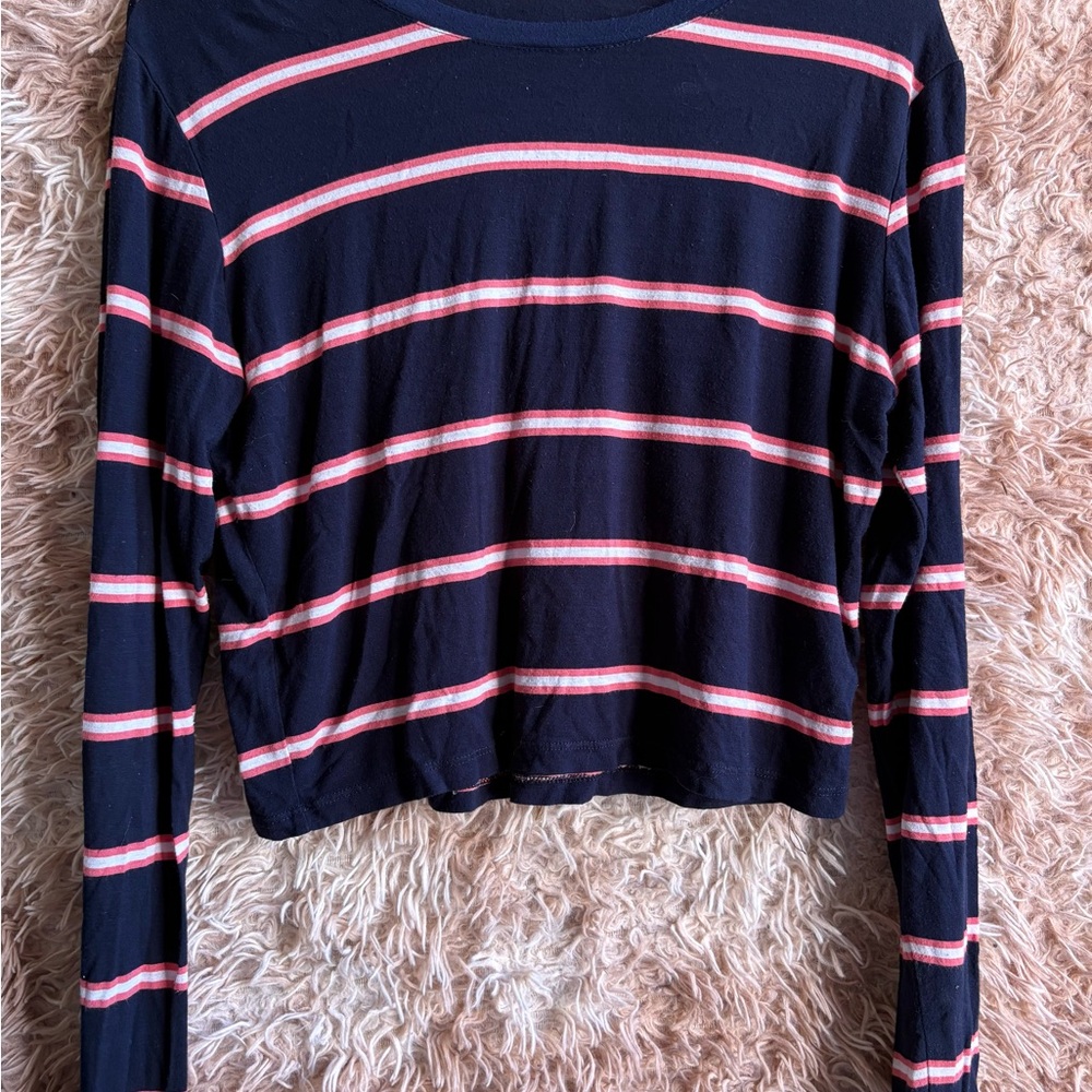 Cotton On Navy and Pink Striped Long Sleeve Top